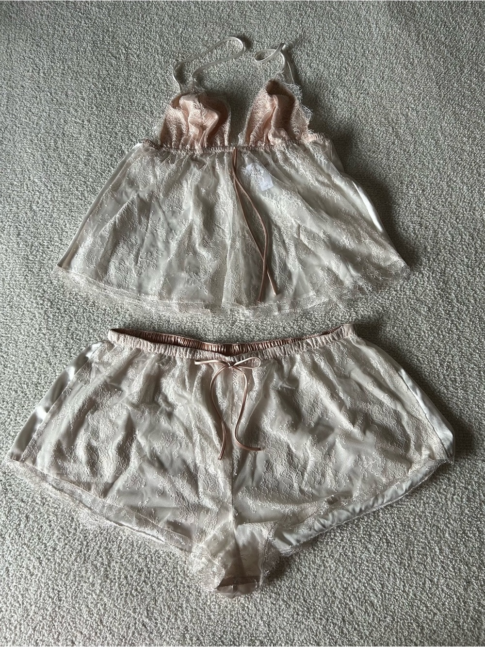 Victoria's Secret Sheer Lace Cami & Short Set - Blush Pink/Cream
